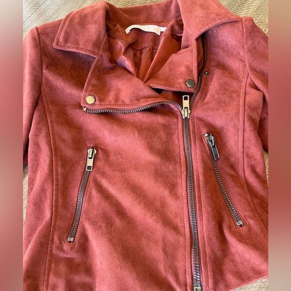ASTR the Label Faux Suede Moto Jacket crop cropped motorcycle orange brown s - Picture 2 of 7